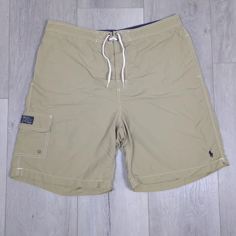 Polo Ralph Lauren Board Shorts Mens Extra Large Beige Tan Swimwear Lined Trunks